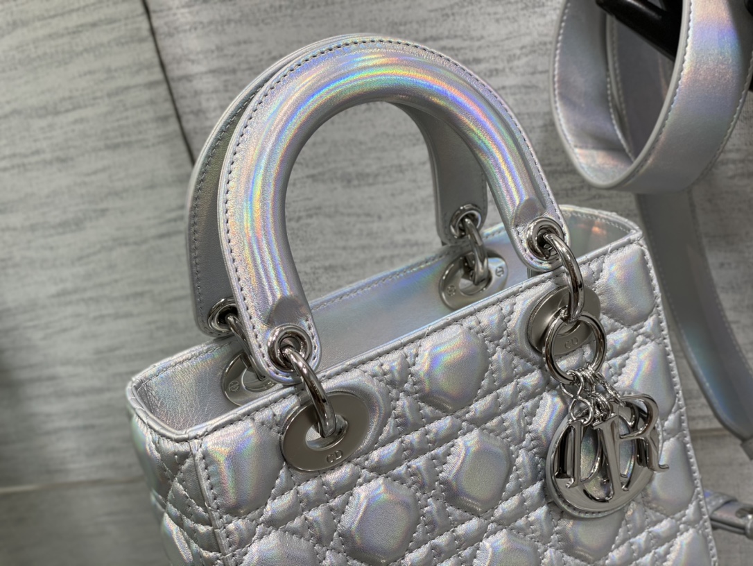 Small Lady Dior My ABCDior Bag Silver Cannage Lambskin